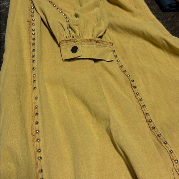 POL Long Sleeve Oversized Denim Studded Jacket Dress - Mustard Size Large - Picture 7 of 7